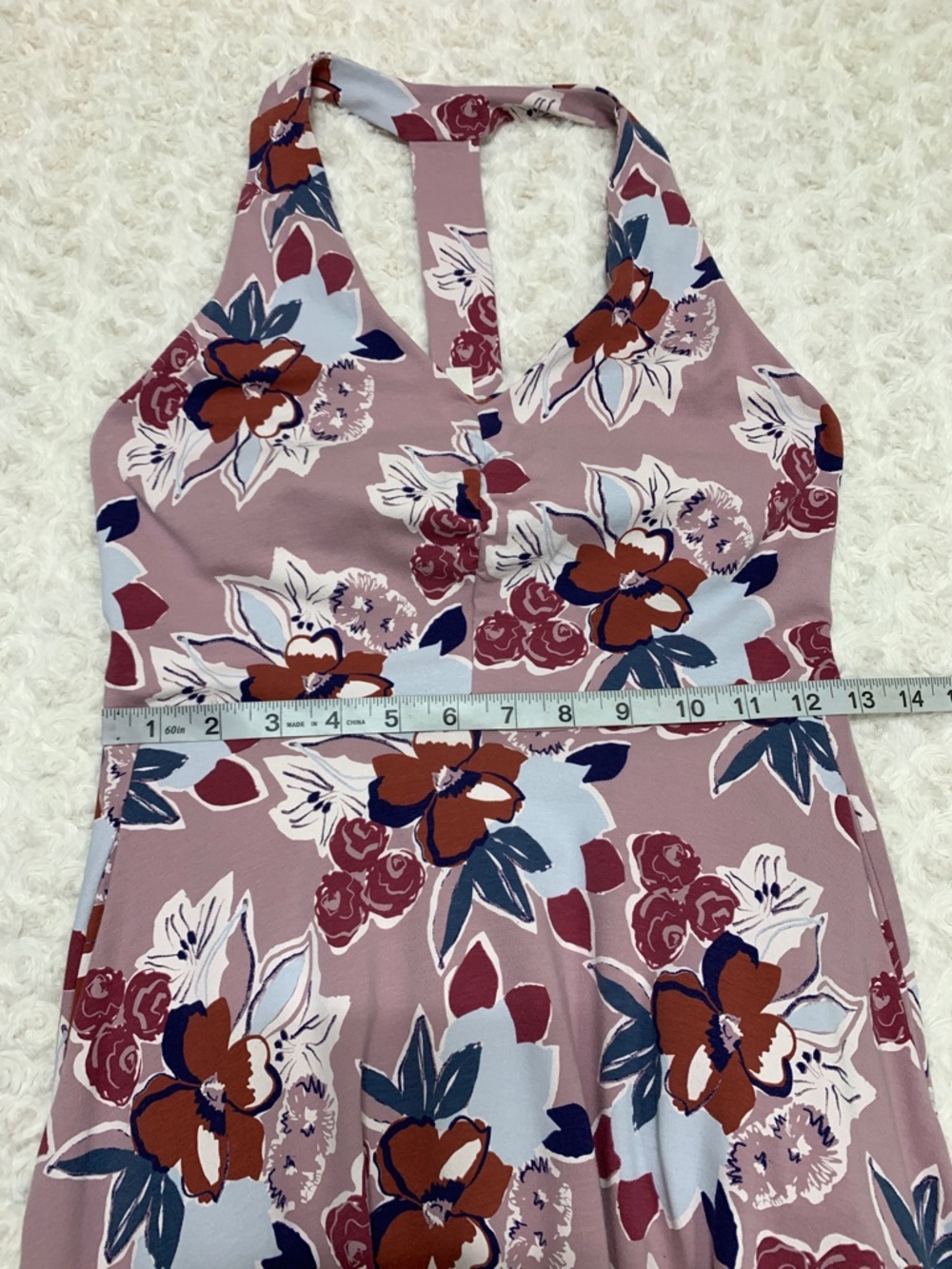 Pact Fit & Flare Gathered Halter Dress in Fresh Flora Lavender Haze Sz XS - Picture 14 of 15